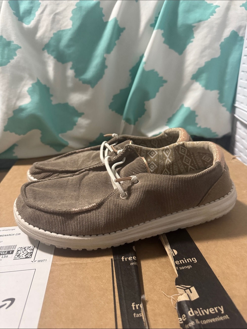 Hey Dude Men's Brown Canvas Slip-On Loafers with White Sole